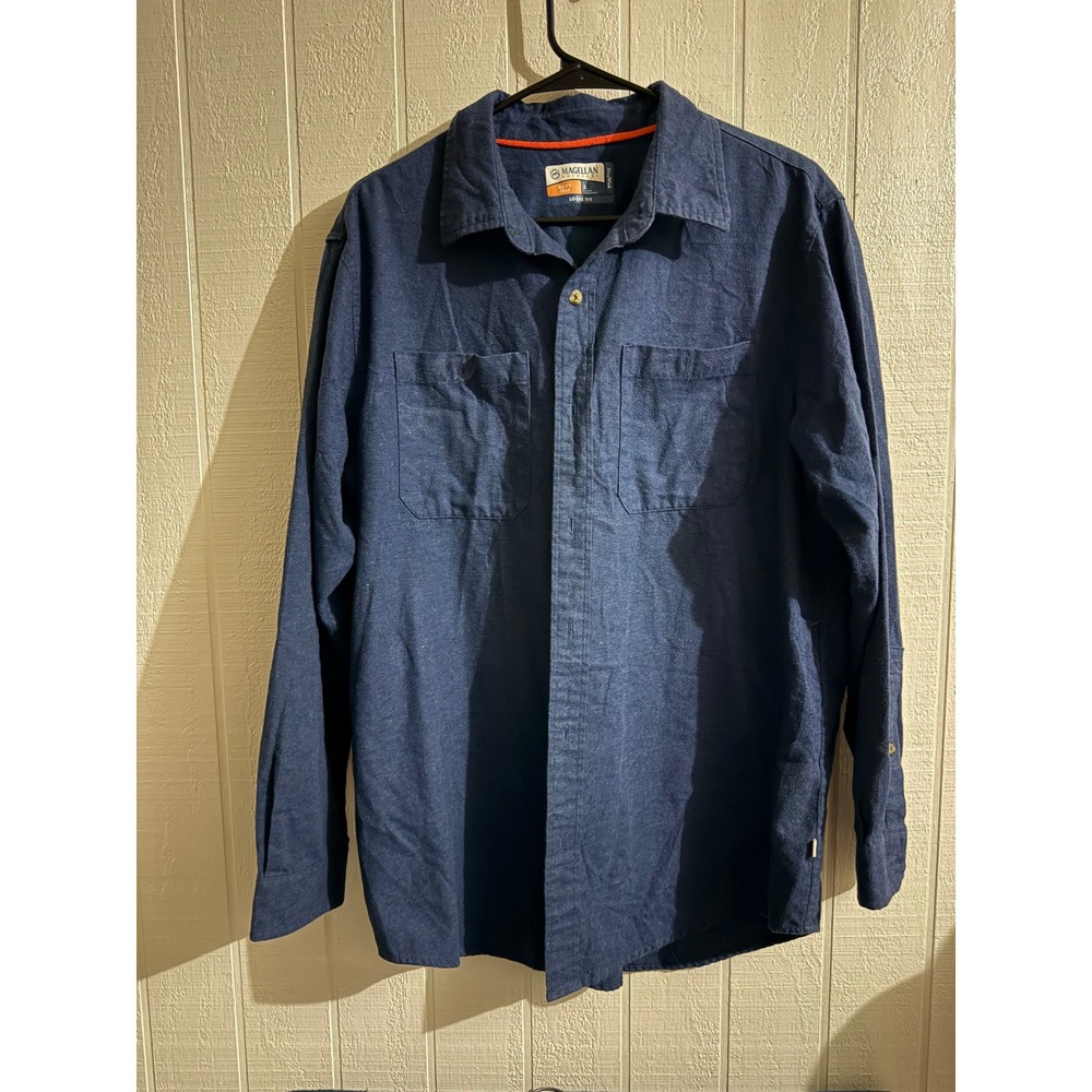 Magellan Outdoors Hunt Gear Mens Large Loose Fit MagWick Button Down Shirt Navy